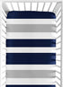 Fitted Crib Sheet for Baby/Toddler Bedding, Navy and Gray Stripe - Stripe Print