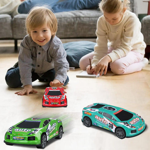 7 Inch Friction Power Car Toys Set - Push and Go Pull Back Trucks Wind Up Race Car 3 Pack for Toddlers