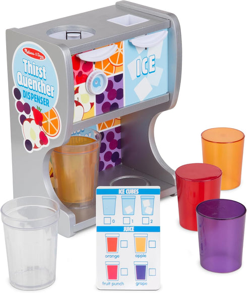 3+ Melissa & Doug Thirst Quencher Wooden Drink Dispenser with Juice Inserts, Ice Cubes & Play Kitchen Accessories