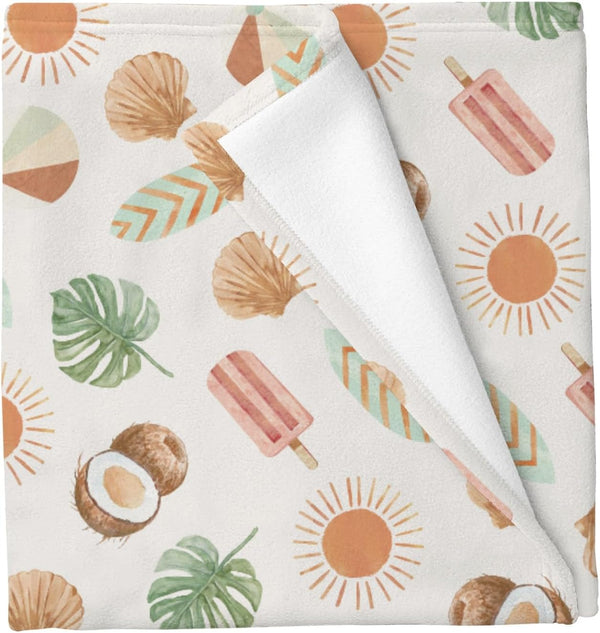 Cstdyfrv Watercolor Summer Beach Baby Blankets for Boys Girls Vintage Coconut Palm Leaves