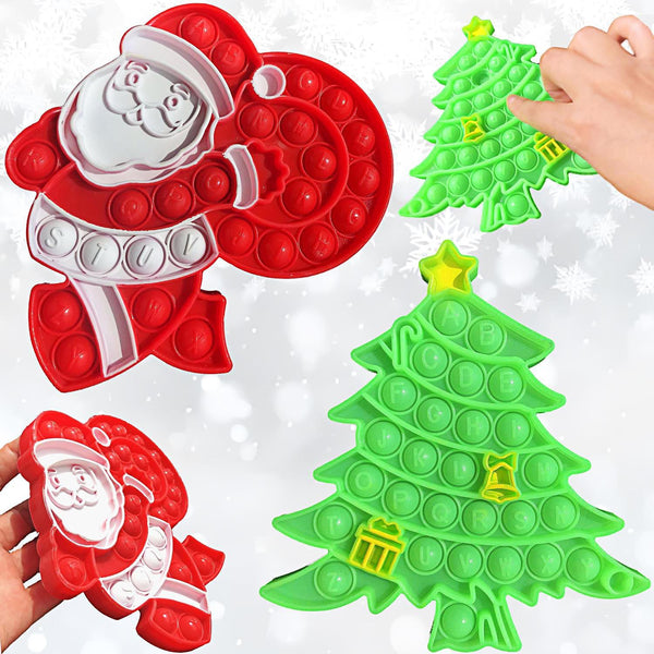 Roaqua 2 Pcs Sensory Santa Claus Christmas Tree Bubble Pop Fidget ,Push Stress