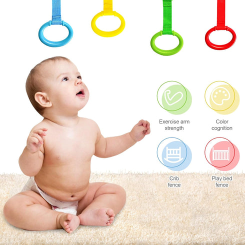 4pcs Plastic Baby Crib Pull Rings, Kids Walking Exercises Assistant Stand Up Rings for Infant Baby Toddler Practice Tool