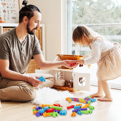 LovesTown Giraffe Wooden Puzzle - 26PCS Jigsaw Puzzle with Alphabet and Number Blocks for Preschool Kids