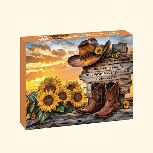 STYISHANG 500 Sunset 20.47x14.96 inches, 1:1 Puzzles for Adults Pieces, Cowboy Hat and Cowboy Boot Jigsaw Puzzles