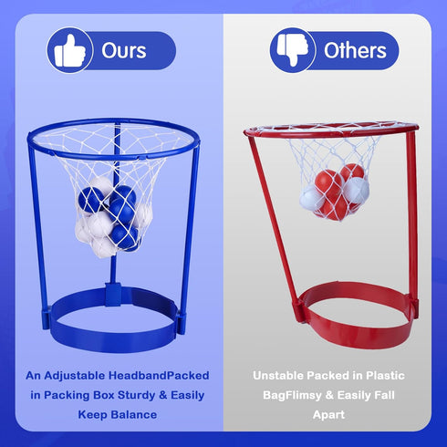 3 Pack Adjustable Head Hoop Basketball Party Game for Kids and Adults with 40 Balls for Indoor Outdoor Fun Activities