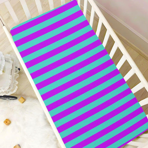 Pigsaly 27x39 Inch Crib Sheets Turquoise Purple Stripe Baby Sheet for Standard Crib Mattress Boys Girls Toddler Bed