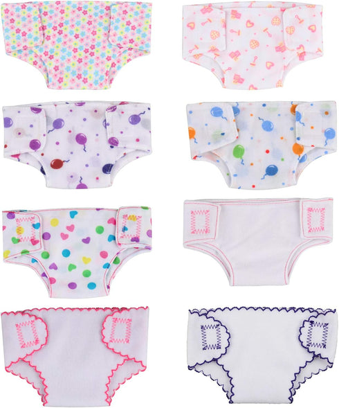 SOTOGO 8 Pieces Doll Diapers for 14 to 17 Inch Newborn Baby Dolls and American 18 Inch Dolls Accessories