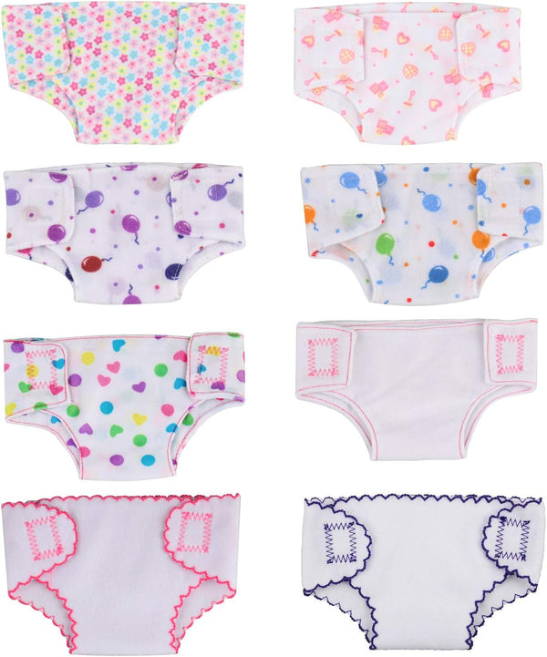 SOTOGO 8 Pieces Doll Diapers for 14 to 17 Inch Newborn Baby Dolls and American 18 Inch Dolls Accessories