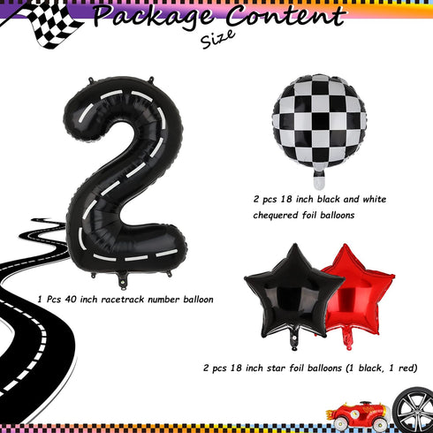 Race Car Birthday Balloons 40 Inch Racetrack Number Balloon 2 Black Boys Two Fast Birthday Race Car Theme Party Decor Supplies 5 Pcs Mylar Balloon