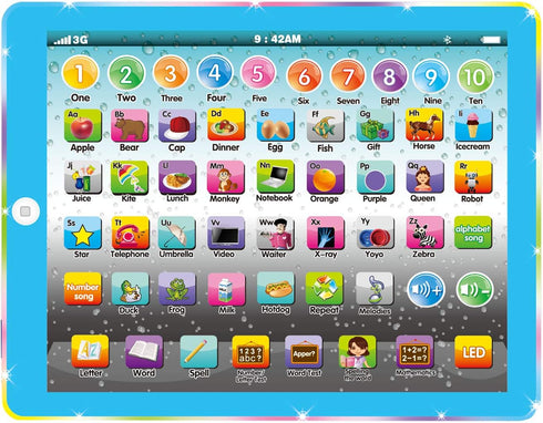 Kids Tablet Learning Pad, Toddler Tablet with ABC Word Song Music Number for Educational Preschool Boys & Girls