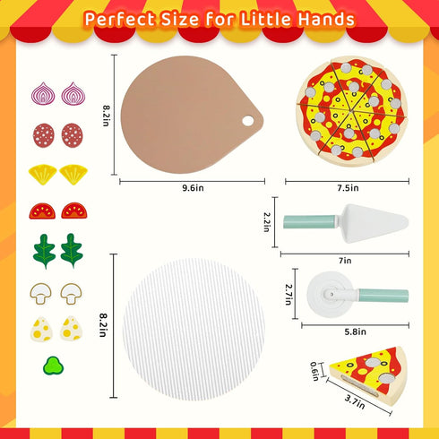 Set, 25 Playset 3-5 Wooden Pizza Toy Pcs Cutting Toys Kitchen Pretend Play Accessories, Pizza for Year Old Boys & Girls