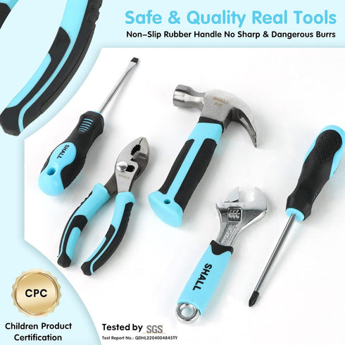 26-Piece Set, 12" Set 6+, SHALL Kids Size Tool Real Tools Kit for Kids with Tool Bag, Safety Certified Children