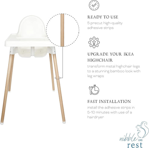 Highchair Decorative Leg Wraps, Bamboo Style Accessories, Compatible with IKEA Antilop, 4 Pre-Cut Adhesive Strips