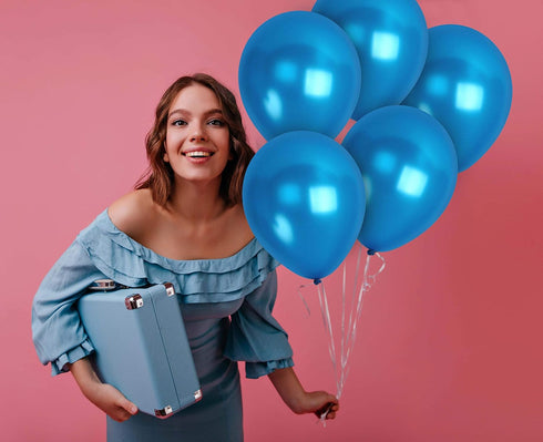 Treasures Gifted 100 Pack Metallic Royal Blue Balloons - 12 Inch Pearlized Dark Blue Latex Balloons
