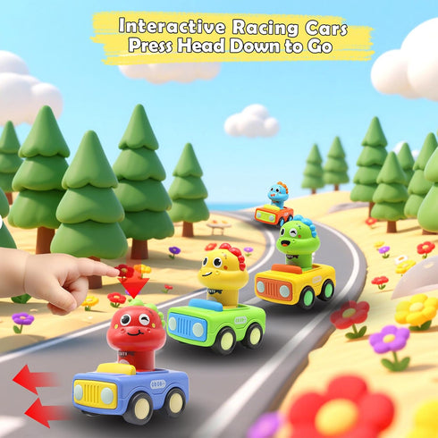 1 1-3, Set, 1 2 12-18 Pbooo Toys for Year Old Boy, Press and Go Car Toys for Toddlers Push and Go Animal Toy Cars