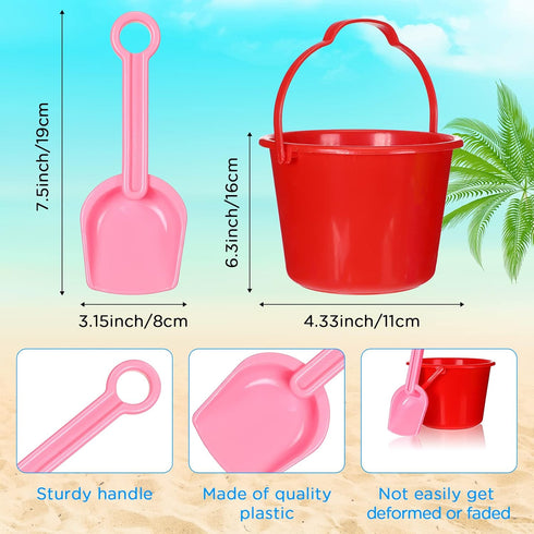 Junkin 24 Sets Beach Sand Buckets and Shovels for Kids, Bulk 6.3" Small Beach Pails and Sand Toys for Summer