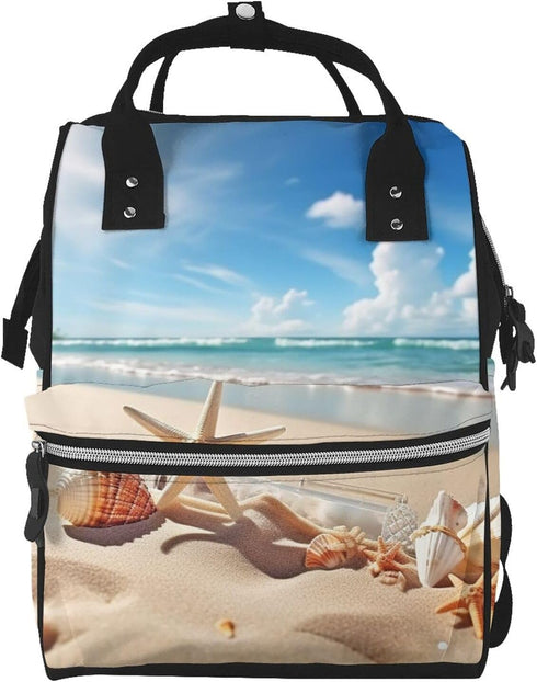 HCBPWVQA Pretty Beach and Seashell Diaper Bag with Changing Pad and Pacifier Holder,