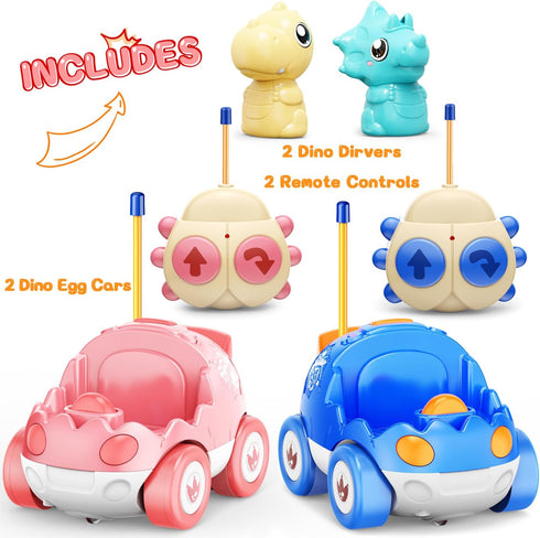 2 Pack 2 3 4 2-4 Kidz do Pink Dinosaur Remote Control Car Toys, Easter Present Birthday Gifts for Boys Girls Years Old