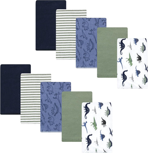 Hudson Baby Unisex Baby Cotton Flannel Burp Cloths, One Size, Blue Green Dino