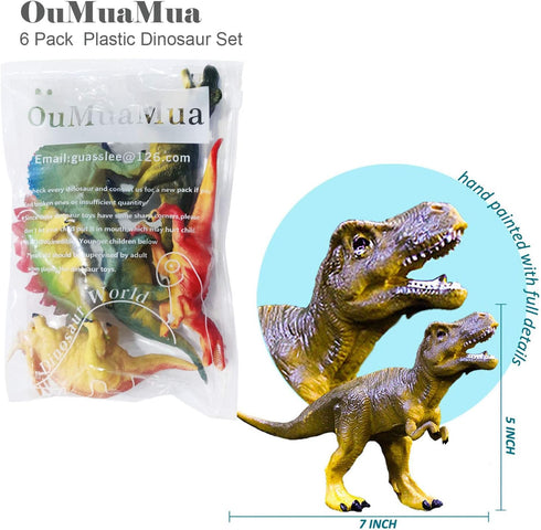 Set, 6 7 Inch 6 Pack OuMuaMua Dinosaur Toys, Plastic Dinosaur Figure Ideal Education Toys for Kids, Including T-Rex