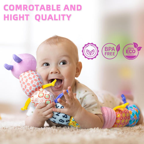 Baby Infant Musical Toy, Soft Stuffed Animal with Multi Textures, Rattle, Crinkle for Newborns
