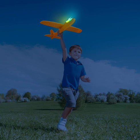 2 Pack LED Light Airplane, 17.5" Large Throwing Glider Plane - Flying Toy for Kids, Gifts for 3-9 Years Old, Outdoor
