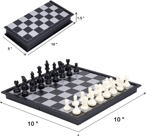 AMEROUS 10 Inches Magnetic Travel Chess Set with Folding Board, 2 Extra Queens, Storage Bag, Instructions for Kids and