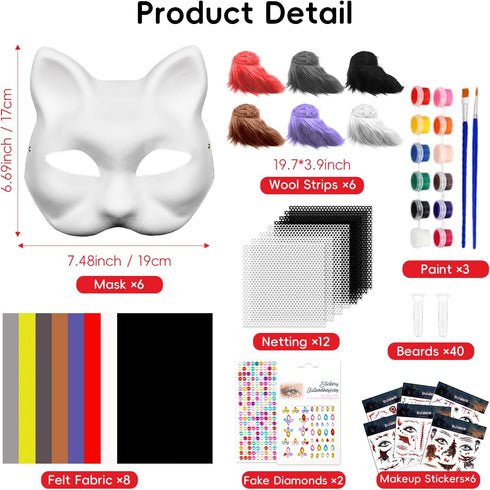 83pcs Blurap Therian Mask Kit, Cat Mask Base Kit, DIY Furry Masks to Paint, Therian Mask Base Arts Crafts Cat Masks
