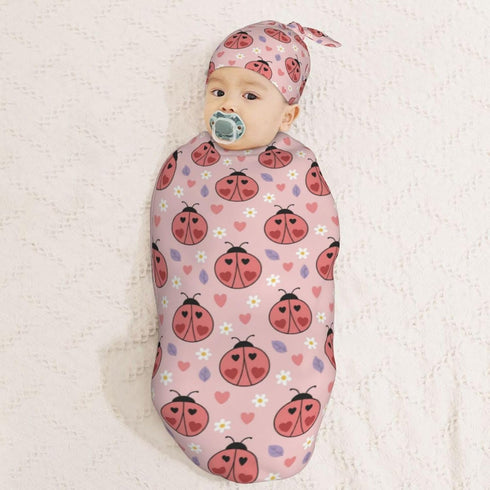Sets Ladybugs Hearts Flowers Newborn Swaddle Blankets Hat Soft Baby Receiving Blanket Swaddle Sack for Baby Shower