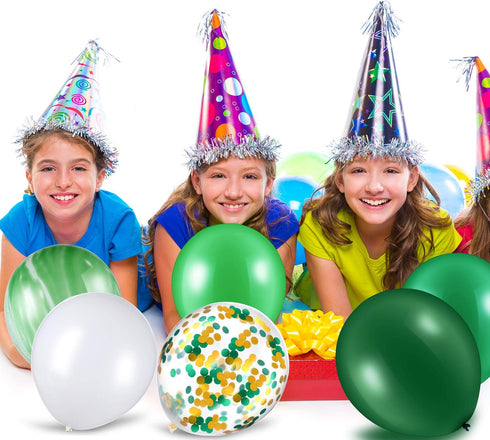 60 Pieces 12 Inch Green and White Balloons, Green Marble Confetti for Summer Party Decoration