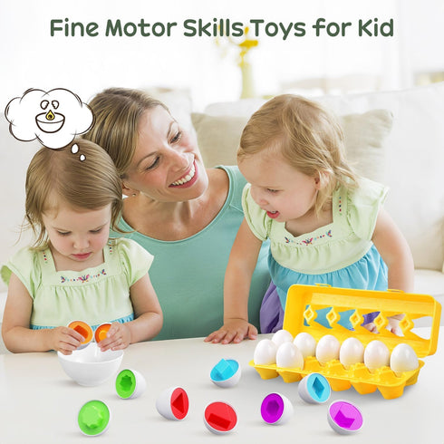 12 1-3 CPSYUB Matching Egg Toy PCS for Toddlers Ages Kids, Easter Eggs Shape & Color Recognition with Carton