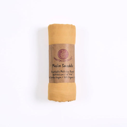 Meracorallo Muslin Swaddle Blanket Silky Soft Receiving Blanket Swaddle Wrap for Baby Boys and Girls, 47 x 47 inches, Yellow by Meracorallo