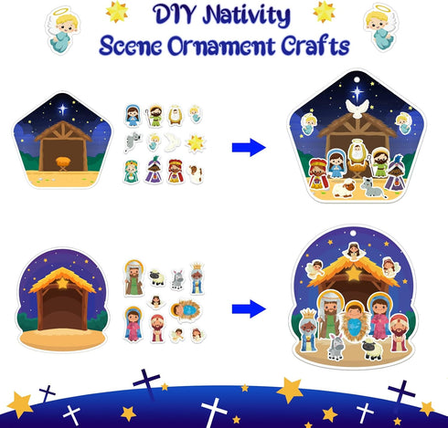 24PCS FLYAB Make a Nativity Scene Stickers Ornament Craft Kit Christian DIY Nativity Stickers for Kids Religious Party
