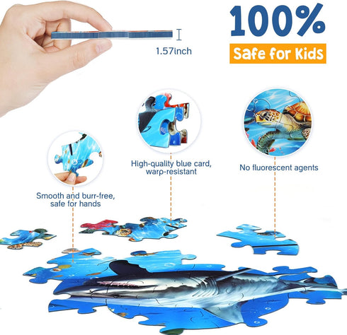 Underwater World Floor Puzzle for Kids Ages 4-8, 70 Pcs Large Round Jigsaw, Educational Toys with Gift Box
