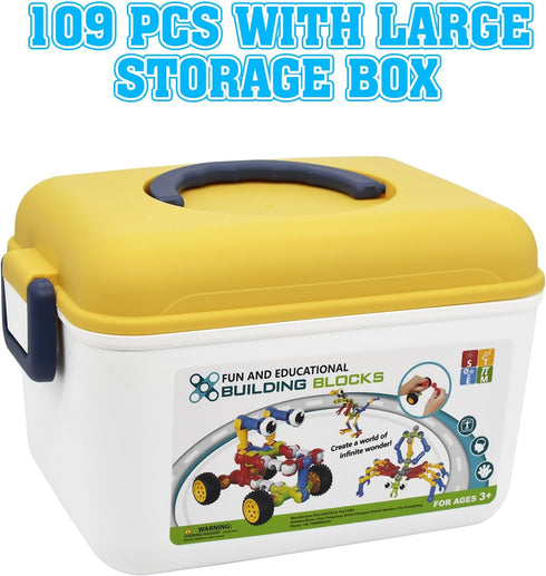 Building Toys, 109 Piece STEM Set for Kids Ages 3-12, Creative Educational Building Blocks for Birthday Gifts