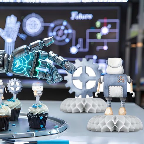 BonBeeDesign 12 Pack Robot Table Decorations - Robot Party Decorations for Kids' Birthday and Baby Shower - Robot Table
