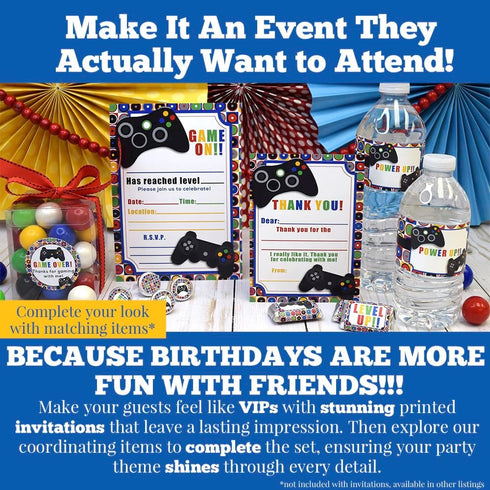 Game On! Video Gamer Birthday Party Fill In Invitations, 20 Fill In Cards with Envelopes by AmandaCreation
