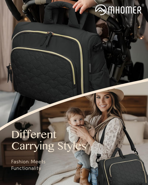 MHOMER Backpack 3 1 Diaper Bag Puffer Lightweight in Wide Open Small Diaper Bag Tote for Travel with Changing Pad