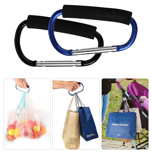 4 Pack Large Carabiner 5.5" D Style Click and Carry Bag Carrier Stroller Hooks (Black and Blue)