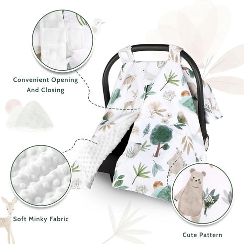 Minky Car Seat Cover for Baby Girl & Boys, Car Seat Canopy with Peep Window, Multiuse Carseat Covers Protecting Baby