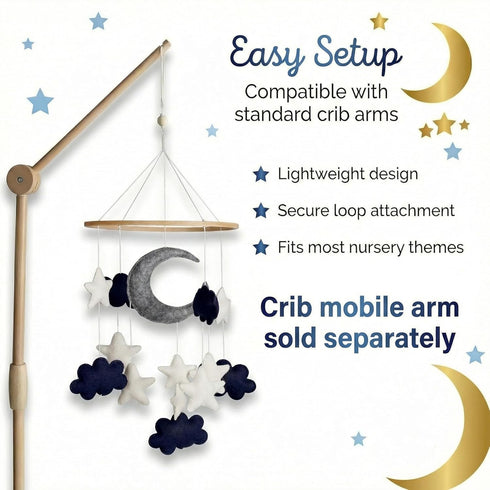 Handmade Crib Mobile - Blue Moon, Stars & White Clouds for Boys