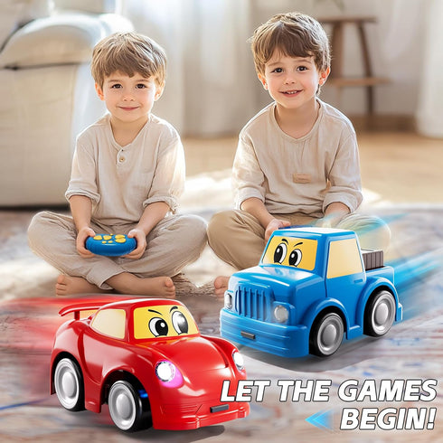 WATUDOU 1-3 2-4 3-5, 2 Pack 2.4 2 3 4 5 6 Remote Control Car for Toddlers Cartoon GHz RC Cars for Kids, Electric Hobby