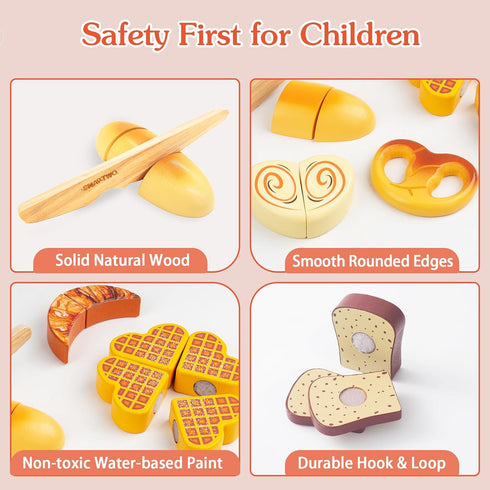 Set,Children Wooden Play Food Toys for Toddler,Kids Baking Cutting Game Kitchen Bakery Pretend Play,Early Educational