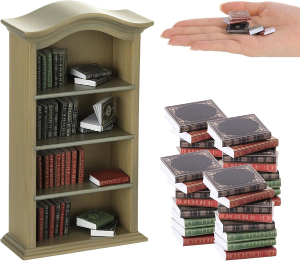 36 Pcs 1:12 Scale Miniatures Dollhouse Books and 1 Wooden Bookcase,4 Floors