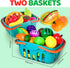 100 PCS Cutting Play Food Toy for Kids Kitchen, Pretend Food Toys with Baskets, Birthday Gifts for Ages 3-5