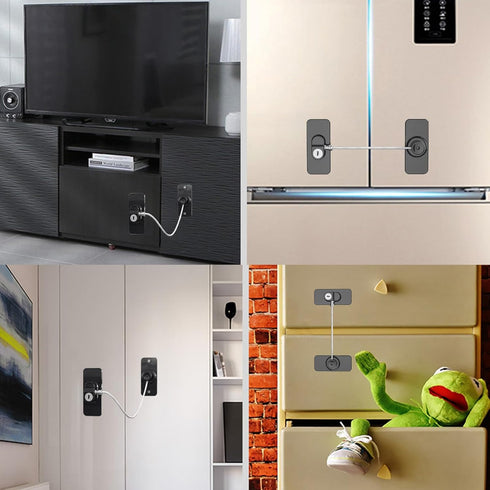 Fridge Lock (2 Pack), Refrigerator Lock with Keys for Fridge, Cabinet, Drawers, and Child Safety (Black)