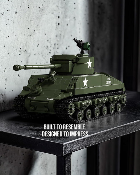Set WW2 M4 (860 NF10313) Nifeliz Sherman Military Tank Building for Adults, Collectible Military Model Toy to Build