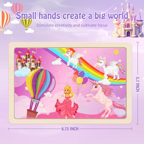 Wooden Puzzles Toys for Kids Ages 3-5, Set of 4 Packs with 20-Piece Unicorn Mermaid Princess Jigsaw Puzzles,