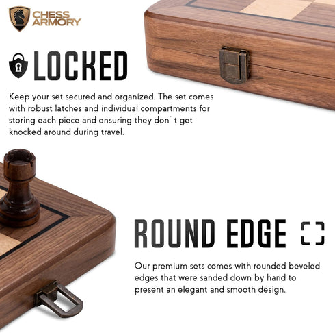 Chess Armory Premium Chess Set - Wooden Board Game with Portable Wood Case, Secure Storage for Kids and Adults (Walnut