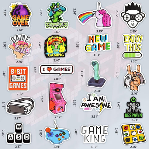 DETICKERS Gaming Stickers for Boys, 50 PCS Waterproof Vinyl Stickers for Video Game Water Bottles
